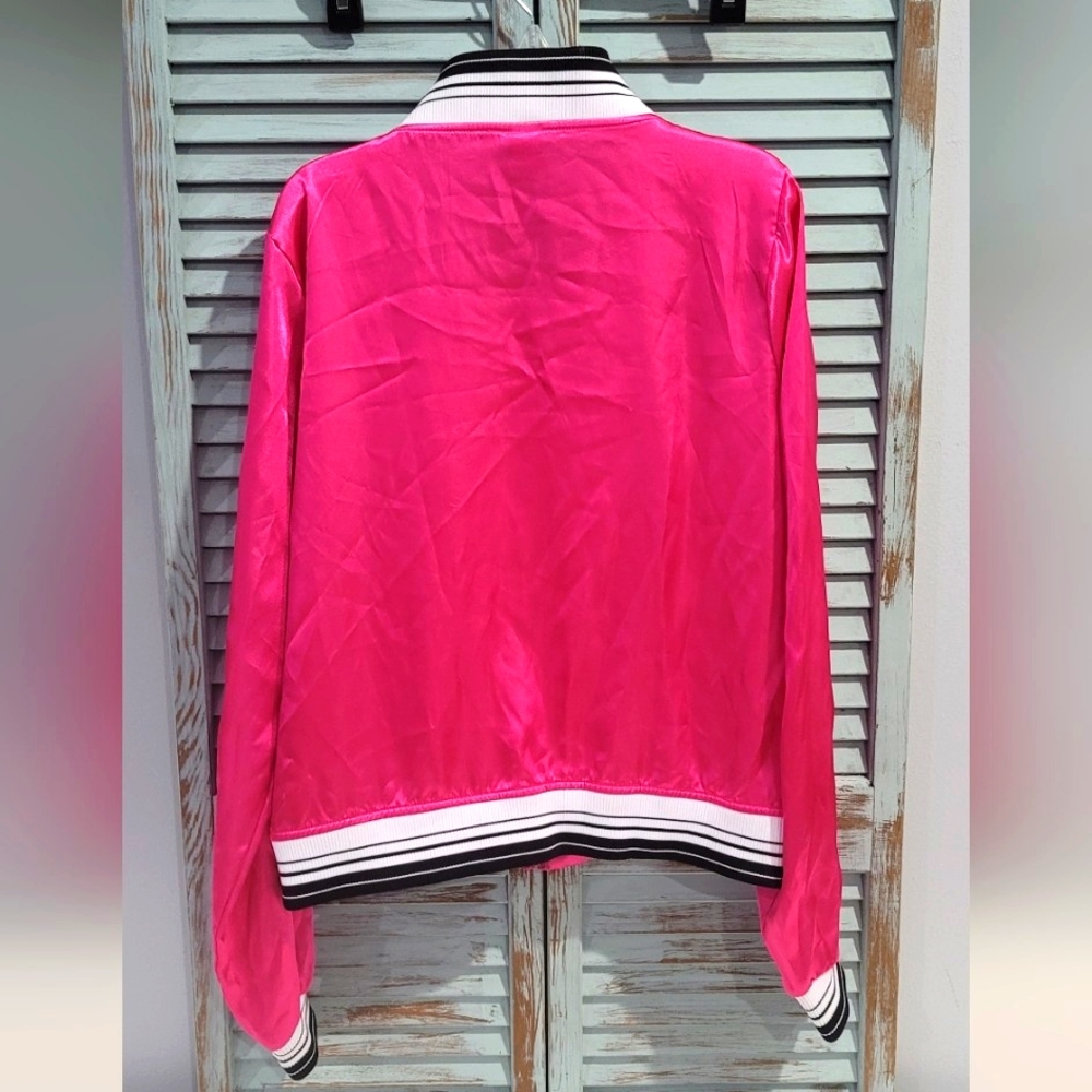 URBAN GROOVE Pink Satin Retro Bomber Baseball JACKET Women's Size Adult Large - Picture 6 of 7